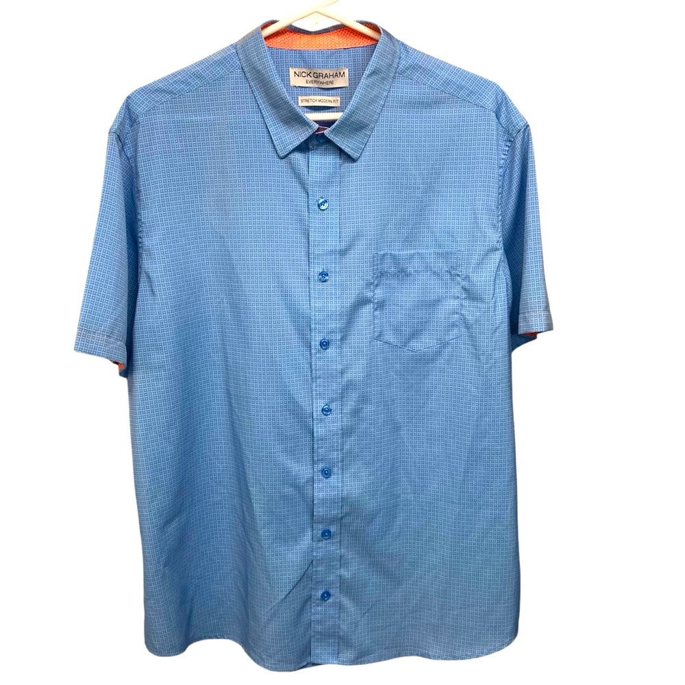 Nick Graham Everywhere Short Sleeve Shirt XL Stretch Modern Fit Blue